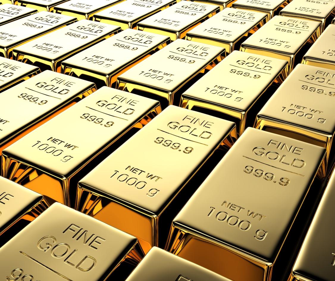 Gold bars displayed in rows