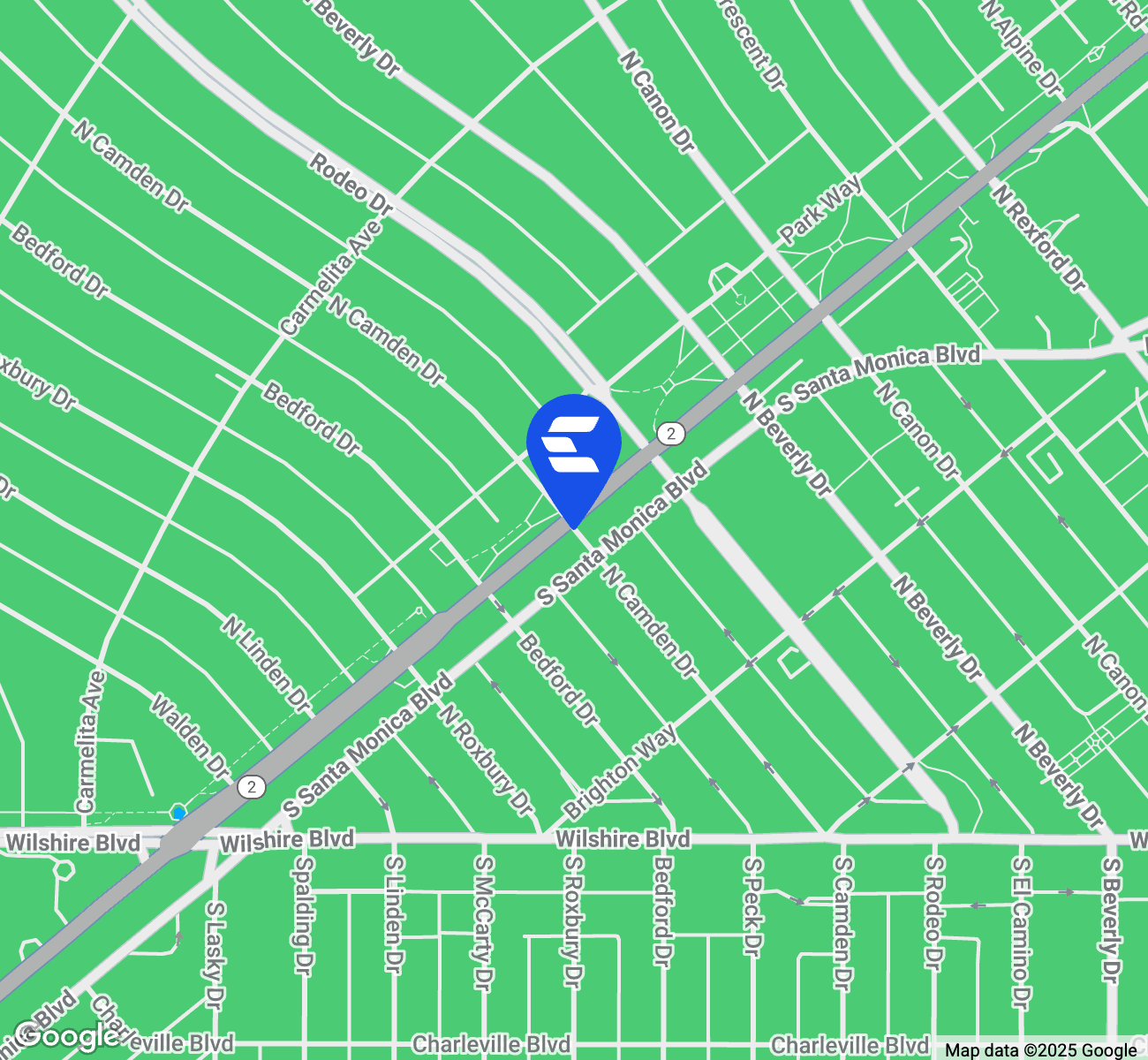 Map indicating location of Beverly Hills Financial Center for Google Maps.