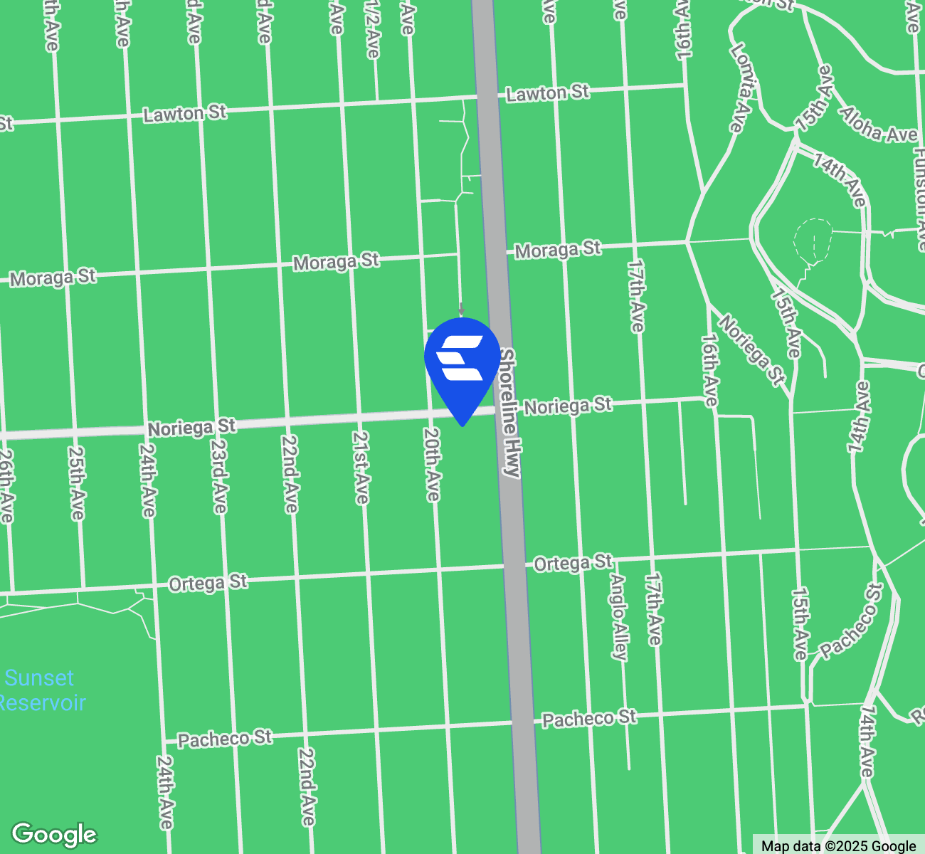 Map indicating location of Noriega Financial Center for Google Maps.