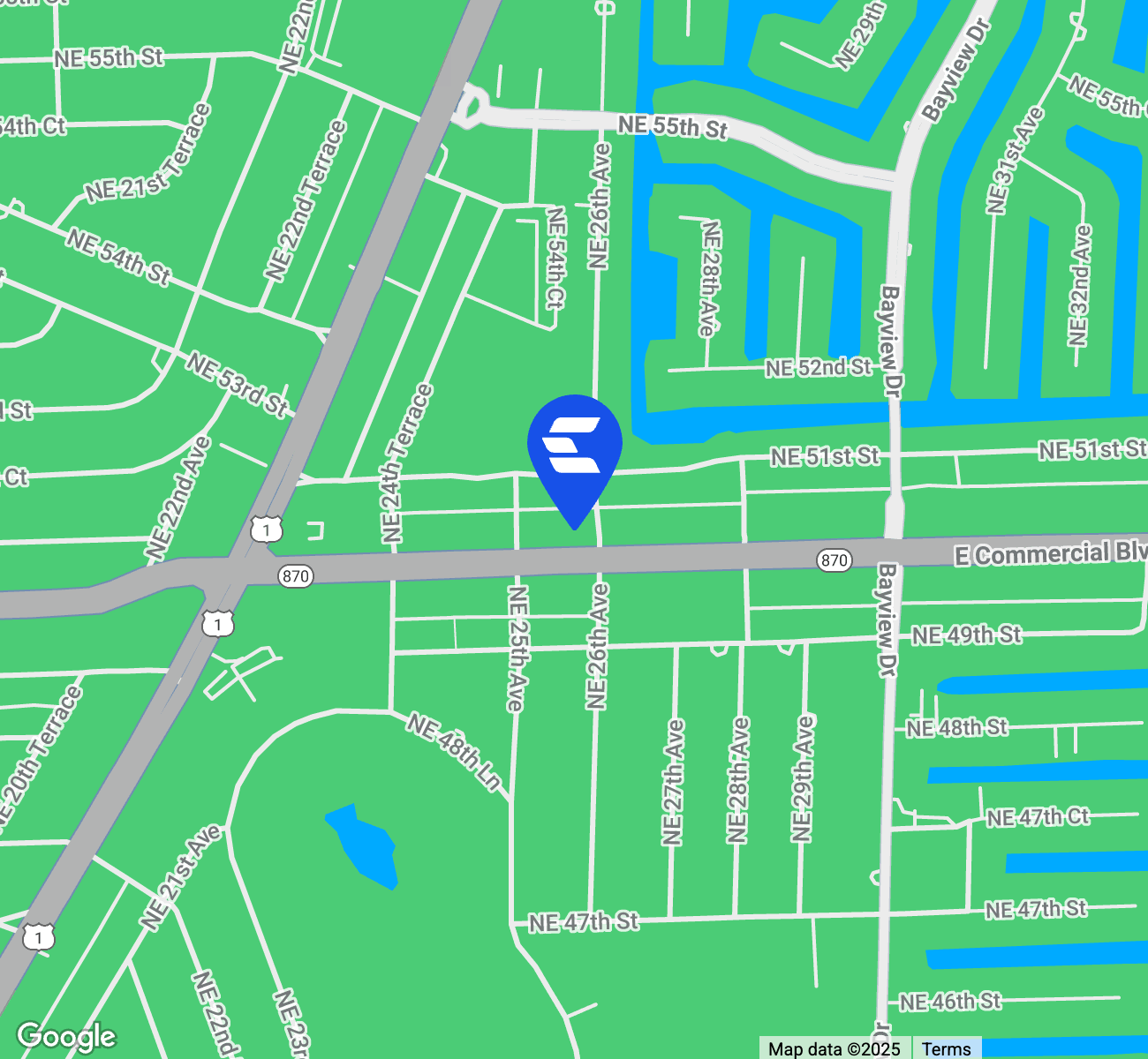 Map indicating location of Fort Lauderdale Financial Center for Google Maps.