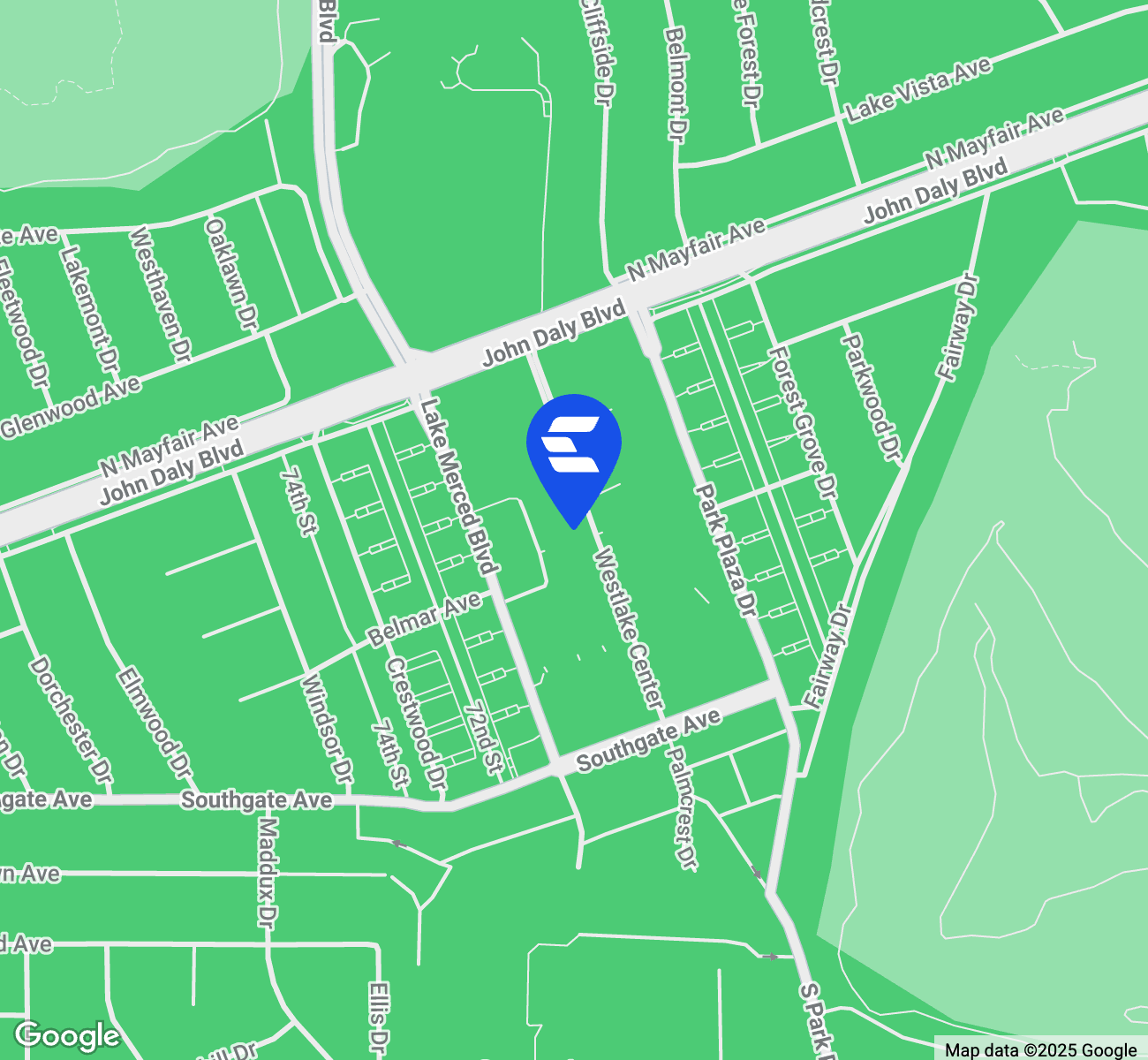 Map indicating location of Daly City Financial Center for Google Maps.